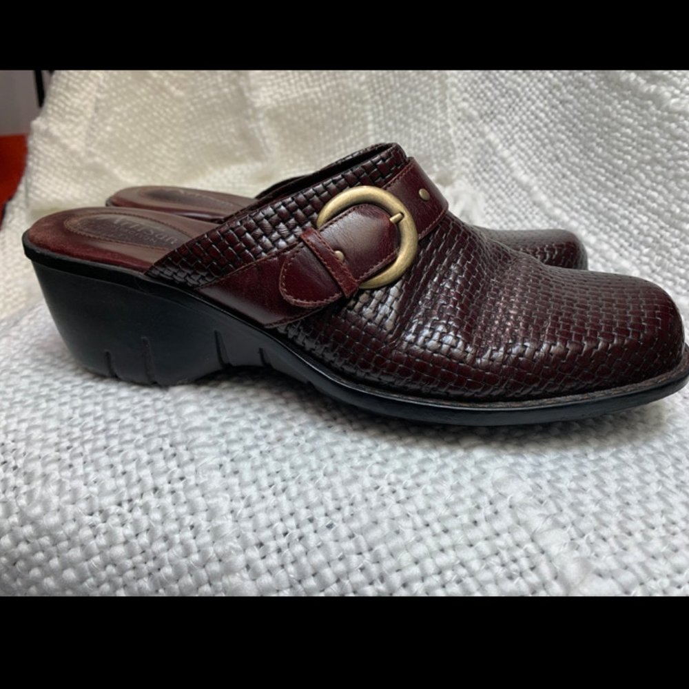 Clark's Artisan Burgundy Leather Mules, Size 11